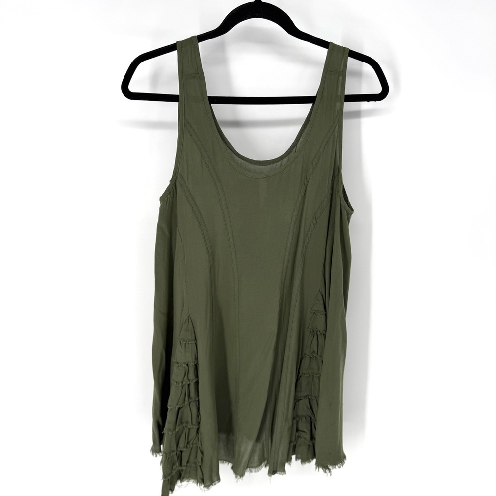 Free People whimsy ferry, layering, bohemian BoHo Olive Green Tank Top small - Picture 2 of 7